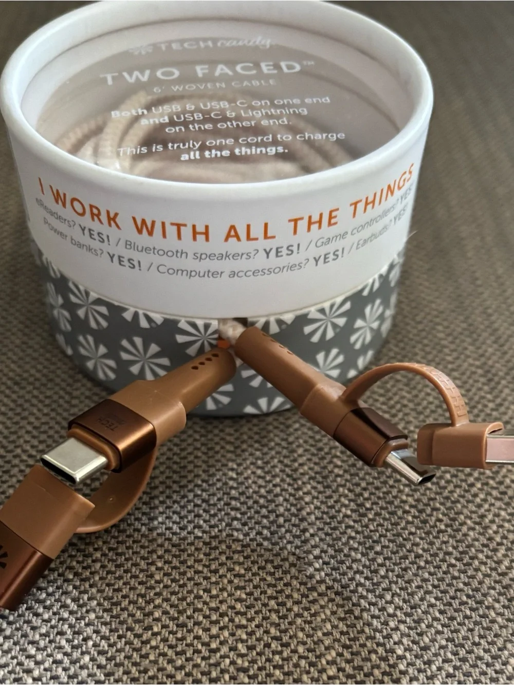 Tech Candy Two Faced 6' Woven Cable: Natural